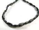 Fashion hematite necklace with long spiral beads and flat round hematite beads,