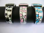 Enamel heart shape bangle watch with black, pink and blue color