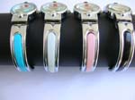 Fashion enamel bangle watch motif in circular clock face with butterfly pattern, design in assorted color