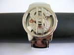 Spinning flip top bangle watch with money sign design
