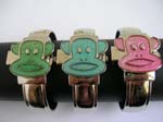 Pre teen's fashion flip top bangle watch with smiling monkey feature design, in assorted color