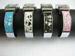 Enamel rectangular clock face bangle watch with multi mini heart inlaid on bangle, in assorted color design