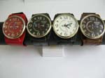 Big round clock face men's strap watch in assorted color clock face design