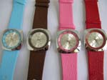 Square clock face slider crocodile strap watch with assorted color design