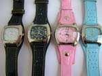Rectangular clock face slider crocodile strap watch with assorted color design and silver button on each side