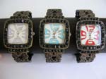 Assorted color fashion bangle watch with square shape and special pattern on bangle