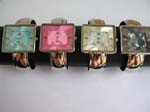 Enlarge wide rectangular thin bangle watch with assorted sparkle color clock face design