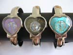 Big heart shape silver bangle watch with assorted color design