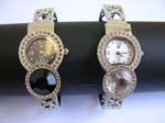 Cobblestone fashion bangle watch with assorted diamond-cut cz inlaid