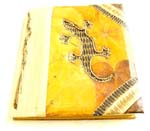 Handmade banana leaf cover photo album with gecko design, made of natural banana leaf, tree sticks, mulberry papers, recycling paper etc.