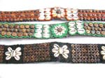 Green, black or red flower shape seashell and coconut wooden button belt with two strings for closure