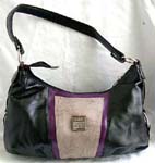 Mesh imitation black leather hand bag with single shoulder design and inner zipper pocket and zipper pocket on back