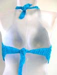 Beach wear blue crochet top with genuine sea shell flower and top ties at neck and back design 