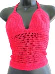 Summer wear crochet top motif square pattern and butterfly knot on front with top ties at neck design in red color