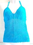 Summer wear crochet top motif square pattern with top ties at neck design in blue color