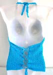 Summer wear crochet top motif square pattern with top ties at neck design in blue color