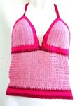 Summer wear crochet top motif square pattern with top ties at neck design in multi pink color