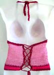 Summer wear crochet top motif square pattern with top ties at neck design in multi pink color