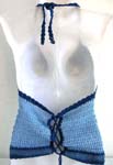 Summer wear crochet top motif square pattern with top ties at neck design in multi blue color