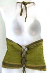 Summer wear crochet top motif square pattern with top ties at neck design in multi green color