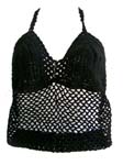 Summer wear crochet top motif fish-net pattern with top ties at neck design in black color