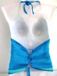Summer wear crochet top motif square pattern with top ties at neck design in multi blue color