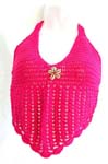 Beach wear pink crochet top with genuine sea shell flower and top ties at neck and back design 