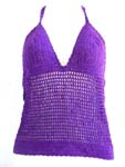 Summer wear crochet top motif square pattern with top ties at neck design in purple color