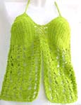 Casual summer wear crochet top motif filigree triangle and open front lower part design with neck ties in green color