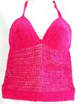 Summer wear crochet top motif square pattern with top ties at neck design in pink color