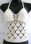 Simply irresistible white crochet triangle cups top motif diamond shape on the bottom and top ties with neck and back