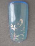 Blue artificial finger nails kit with silver floral garden design, included 10 nature nails, one glue and application on back