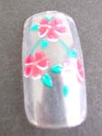 Artificial finger nails art kit with red flower and leafs design, included 10 nature nails, one glue and application on back