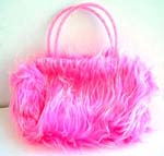 Assorted color imitation fur hand bag with double plastic handle and inner zipper design
