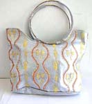 Embriodery silver handbag with double round metal handle design with lily flower pattern