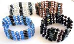 One string forming fashion hematite wrap with multi rhinestone, pearl beads and faceted cylinder shape magnetic hematite beads inlaid