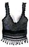 Fashion summer wear black sequin crochet top with dangle and top filigree flower ties at neck and back design