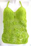 Lady summer wear tankini green crochet top motif fish-net connected tropical flower design with top ties neck and back 