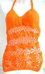 Lady summer wear tankini orange crochet top motif fish-net connected tropical flower design with top ties neck and back