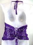 Lady summer wear tankini purple crochet top motif fish-net connected tropical flower design with top ties neck and back