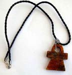 Twisted black cord necklace with genuine chinese brown  / yellow jade large cross pendant