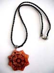 Twisted black cord necklace with genuine chinese brown  / yellow jade flower pendant