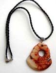 genuine chinese brown  / yellow jade geometric pendant suspended on twisted black cord necklace