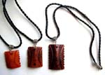genuine chinese brown  / yellow jade carved-in pattern charm in rectangular shape suspended on twisted black cord necklace