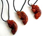 Twisted black cord necklace with genuine chinese brown  / yellow jade fish pendant