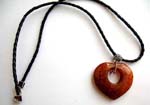 Twisted black cord necklace with genuine chinese brown  / yellow jade heart shape pendant