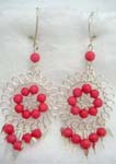 925.stamped sterling silver flower earring with red stone beaded design 