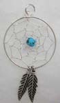 925.stamped sterling silver indian dream catcher pendant with blue turquoise