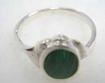  Thin band sterling silver ring with olive shape green agate embedded