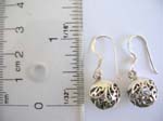 925.sterling silver fish hook earring with puffy ball shape and filigree 